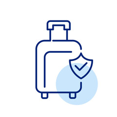 Suitcase with checkmark security symbol. Travel insurance. Approved size luggage. Pixel perfect, editable stroke icon