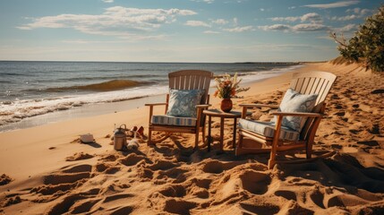 Capture the essence of summer bliss with a beachside shot, using golden hour lighting and a relaxed style of photograph to convey the tranquility of coastal living