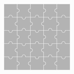 Fototapeta premium Twenty five blank puzzle pieces. Puzzle for web, information or presentation design, infographics. White puzzle on white background. Vector illustration