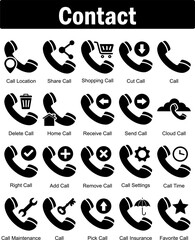 A set of 20 contact icons as call location, share call, shopping call