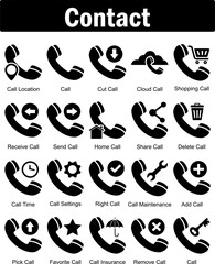 A set of 20 contact icons as call location, call, cut call, cloud call