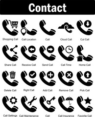 A set of 20 contact icons as shopping call, call location, call