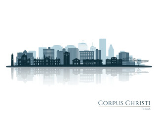 Fototapeta na wymiar Corpus Christi skyline silhouette with reflection. Landscape Corpus Christi, Texas. Vector illustration.