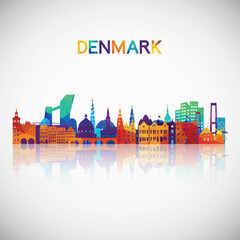 Denmark skyline silhouette in colorful geometric style. Symbol for your design. Vector illustration.