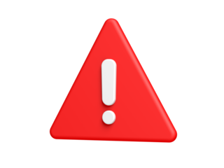 Red warning sign. Isolated. Exclamation mark. Attention sign icon. Danger symbol. 3d illustration.