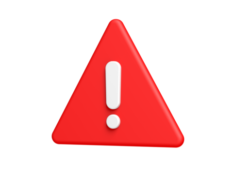 Red warning sign. Isolated. Exclamation mark. Attention sign icon. Danger symbol. 3d illustration.