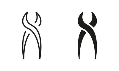 Tooth Pliers Symbol. Dental Extraction Instrument. Dentistry Treatment. Dentist Surgeon Equipment Silhouette and Line Icon Set. Oral Medicine Black Pictogram Collection. Isolated Vector Illustration