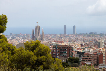Fototapeta na wymiar Breathtaking View of Barcelona Skyline from Park Guell