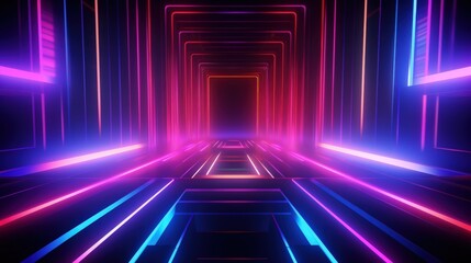 Fototapeta premium 3d render abstract geometric background of colorful neon lines glowing in the dark futuristic wallpaper.