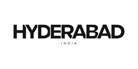 Hyderabad in the India emblem. The design features a geometric style, vector illustration with bold typography in a modern font. The graphic slogan lettering.