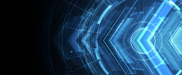 Technology banner design with hexagons abstract background.