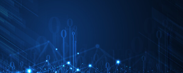 Technology banner design with hexagons abstract background.