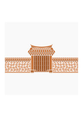 Editable Flat Monochrome Traditional Korean Hanok Gate Building Vector Illustration for Artwork Element of Oriental History and Culture Related Design