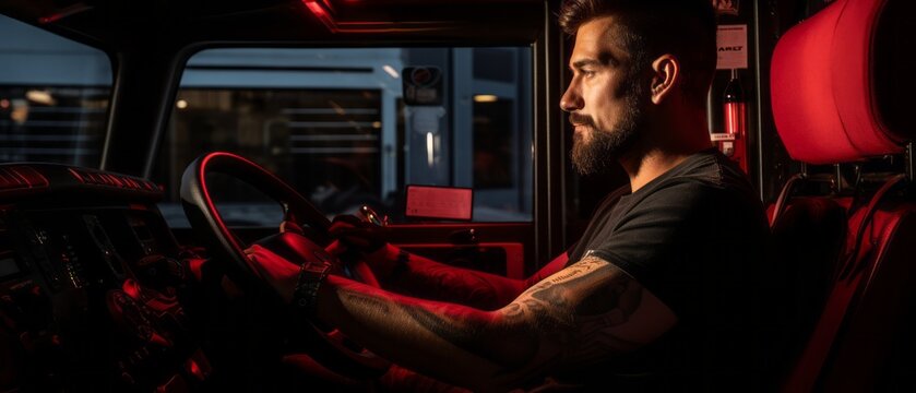 Man driving a truck. Generative AI