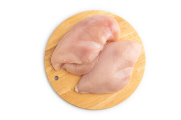 Raw chicken breast isolated on white background. Top view, close up.