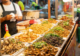 Deep fried insects and shrim.