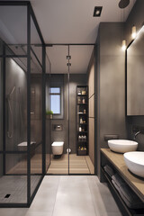 Loft style interior of bathroom in luxury house.