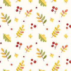 cute vector botanical background with leaves and berries