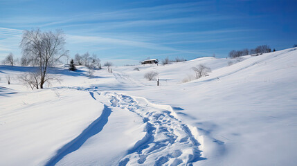 Fototapeta na wymiar Winter landscape with tracks 