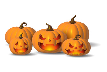 Holiday Halloween set of themed decorative elements for design. 3d objects in cartoon style. Pumpkin Halloween symbols collection.