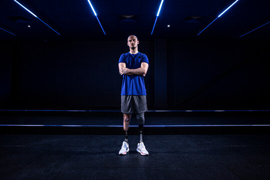 Portrait of young man with prosthetic legs