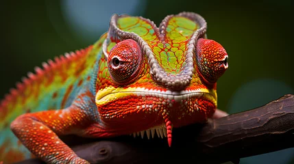 Poster a colorful chameleon clinging to a branch, its eyes moving independently as it surveys its surroundings. © kian