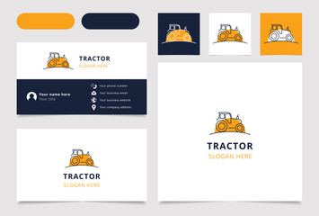 Tractor logo design with editable slogan. Branding book and business card template.