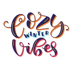 Cozy winter vibes colored lettering isolated on white background. Vector illustration