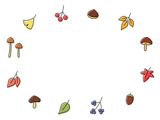 秋の紅葉とキノコのフレーム（色ずれ）