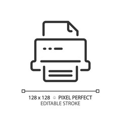 2D pixel perfect editable black printer simple icon, isolated vector, thin line document illustration.