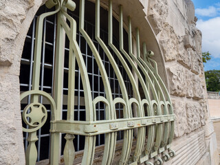 August 5, 2023, Austria, Vienna. Antique metal forged bars on the windows of the old palace