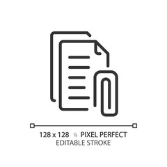 2D pixel perfect editable black attachment simple icon, isolated vector, thin line document illustration.