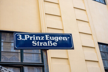 August 5, 2023, Austria, Vienna. Sign on the street 3. Prinz Eugen Strasse