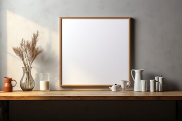 Blank picture frame mockup with copy space. Generative AI