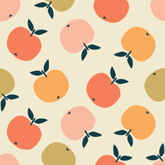 Summer apples hand drawn vector illustration. Colorful fruit seamless pattern for kids fabric or wallpaper.