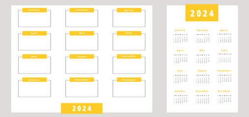 Vector calendar for 2024 year design with simple graphic for office planning with months and weeks. Annual daily organizer template
