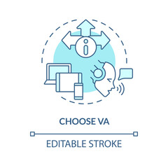 2D editable choose VA thin line blue icon concept, isolated vector, illustration representing voice assistant.