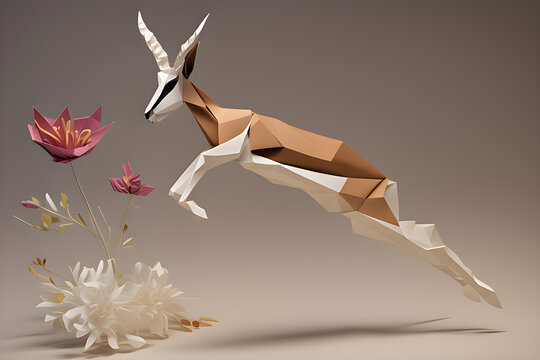 thomsons gazelle jump paper art style Generative AI