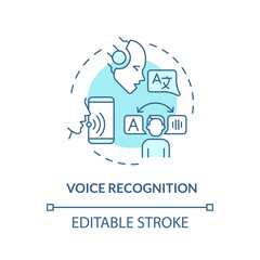 2D editable voice recognition thin line blue icon concept, isolated vector, illustration representing voice assistant.