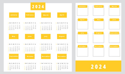 Vector calendar for 2024 year design with simple graphic for office planning with months and weeks. Annual daily organizer template