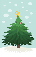 Winter illustration of the Christmas tree on the nature