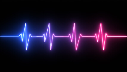 Electrocardiogram with a heart rate monitor that has a stunning blue and purple glowing design on a black background.