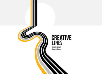 Future lines in 3D perspective vector abstract background, black and yellow linear composition, road to horizon and sky concept, optical illusion op art.