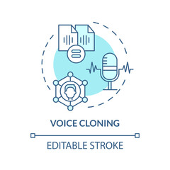 Fototapeta na wymiar 2D editable voice cloning thin line blue icon concept, isolated vector, illustration representing voice assistant.