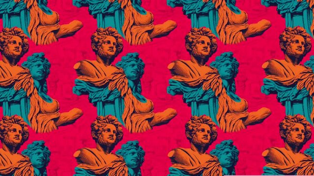 Ancient Greek Statue in vintage color. 4k seamless loop animation video.  Generated AI Video.