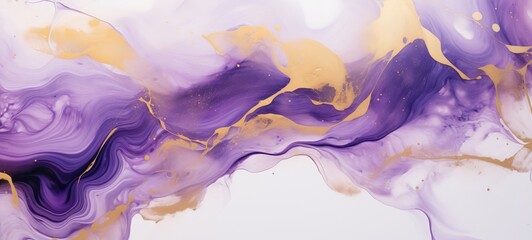 Abstract watercolor paint background illustration - Pink purple color and golden lines, with liquid...