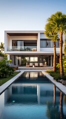Fototapeta premium Contemporary Villa with Pool and Garden. Generative AI
