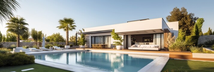 Contemporary Villa with Pool and Garden. Generative AI
