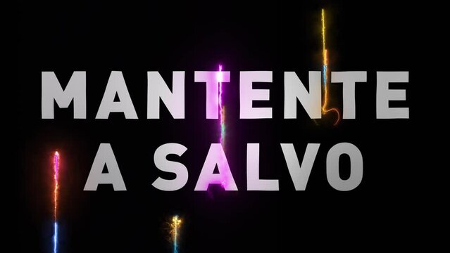 Repeating splash screen with the words STAY SAFE in Spanish. Endlessly looping background with a soothing slogan.