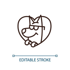 Stylish dog linear icon. Pet shop. Heart symbol. Animal care. Cruelty free. Veterinary medicine. Puppy face. Thin line illustration. Contour symbol. Vector outline drawing. Editable stroke